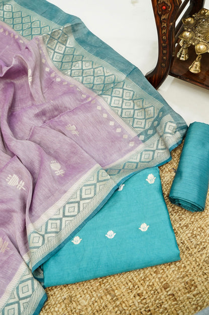 Handwoven Banarasi Pure Katan Silk Suit with Pink dupatta