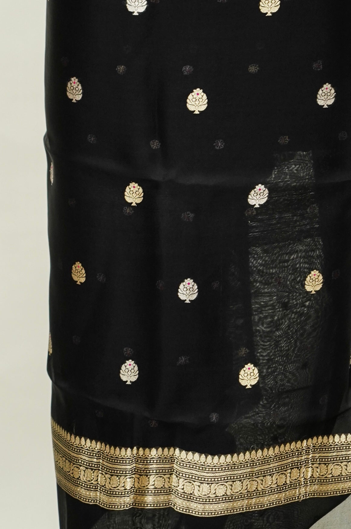 Black Handwoven Organza Suit with Beige Dupatta