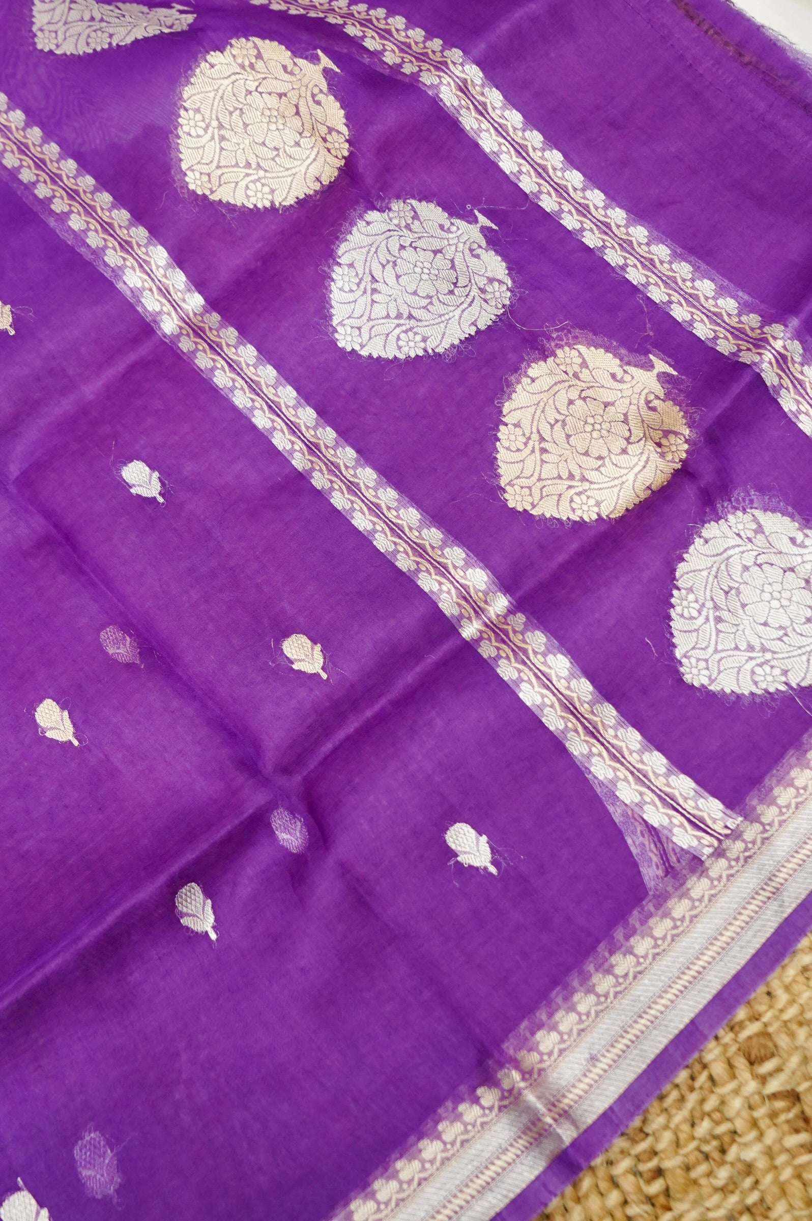 Lilac Handwoven Banarasi Pure Katan Silk Suit with Royal Purple Dupatta