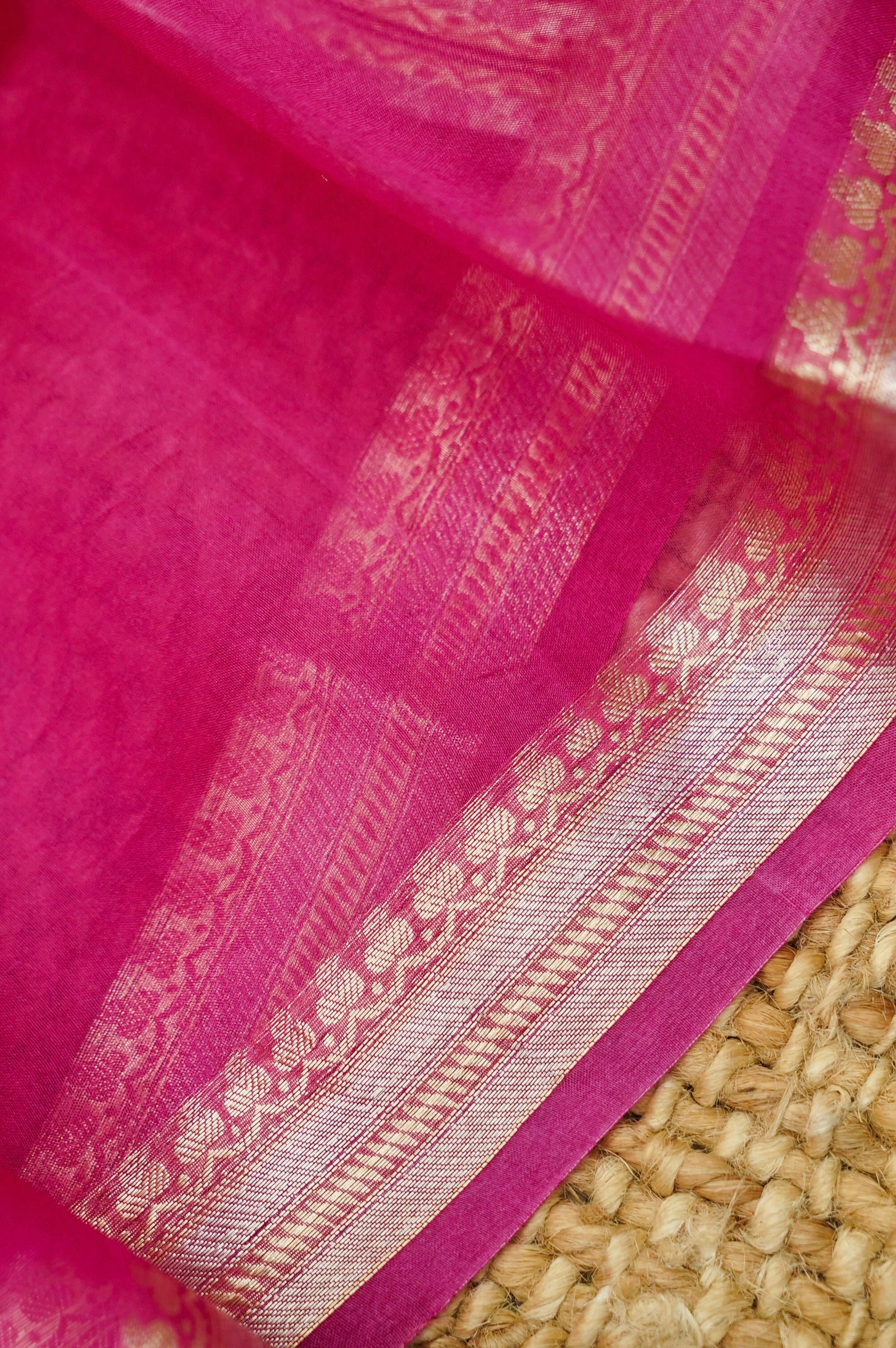 Pastel Handwoven Banarasi Pure Katan Silk Meenakari Suit with Rani Pink Dupatta