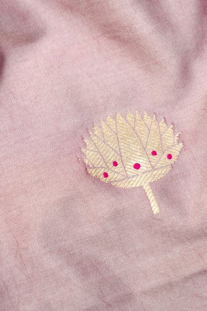 Pastel Handwoven Banarasi Pure Katan Silk Meenakari Suit with Rani Pink Dupatta