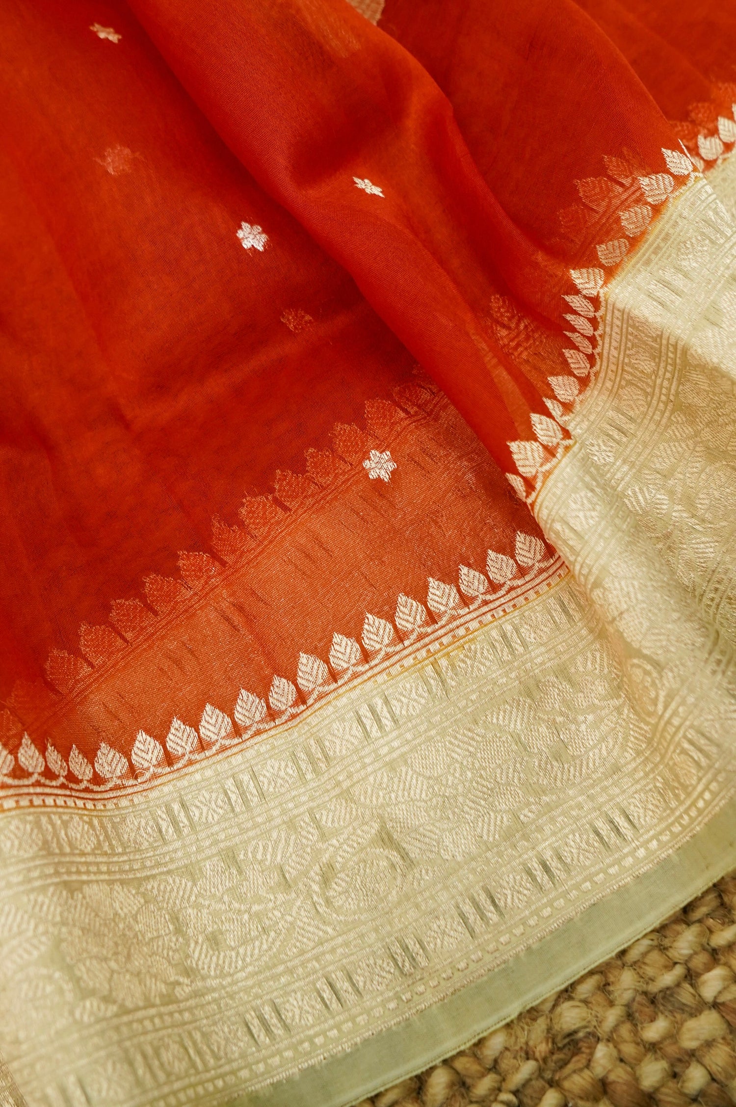 Pastel Yellow Handwoven Banarasi Pure Katan Silk Suit with Rust Orange dupatta