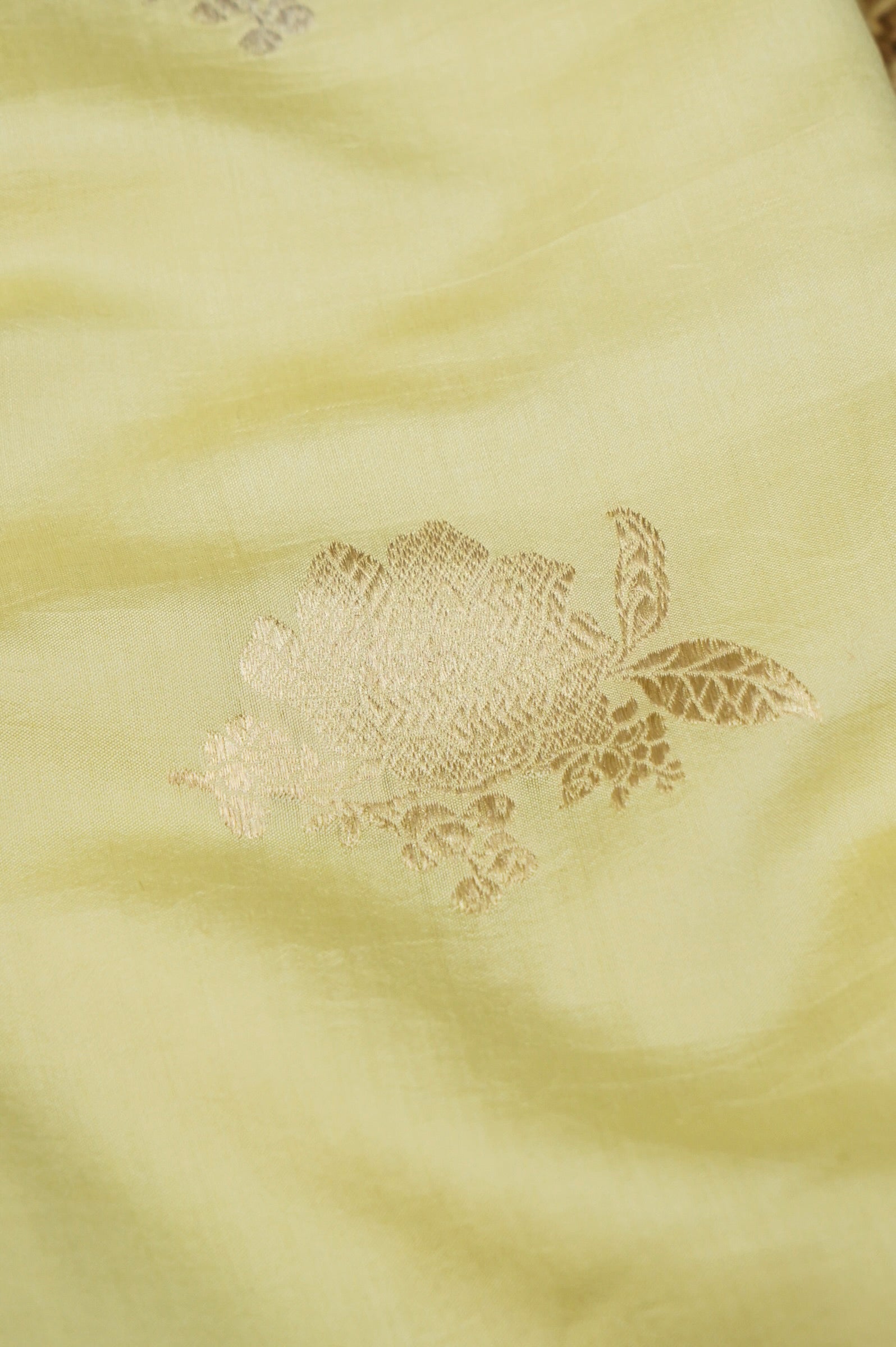 Pastel Yellow Handwoven Banarasi Pure Katan Silk Suit with Rust Orange dupatta