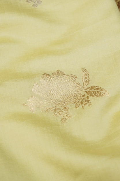 Pastel Yellow Handwoven Banarasi Pure Katan Silk Suit with Rust Orange dupatta