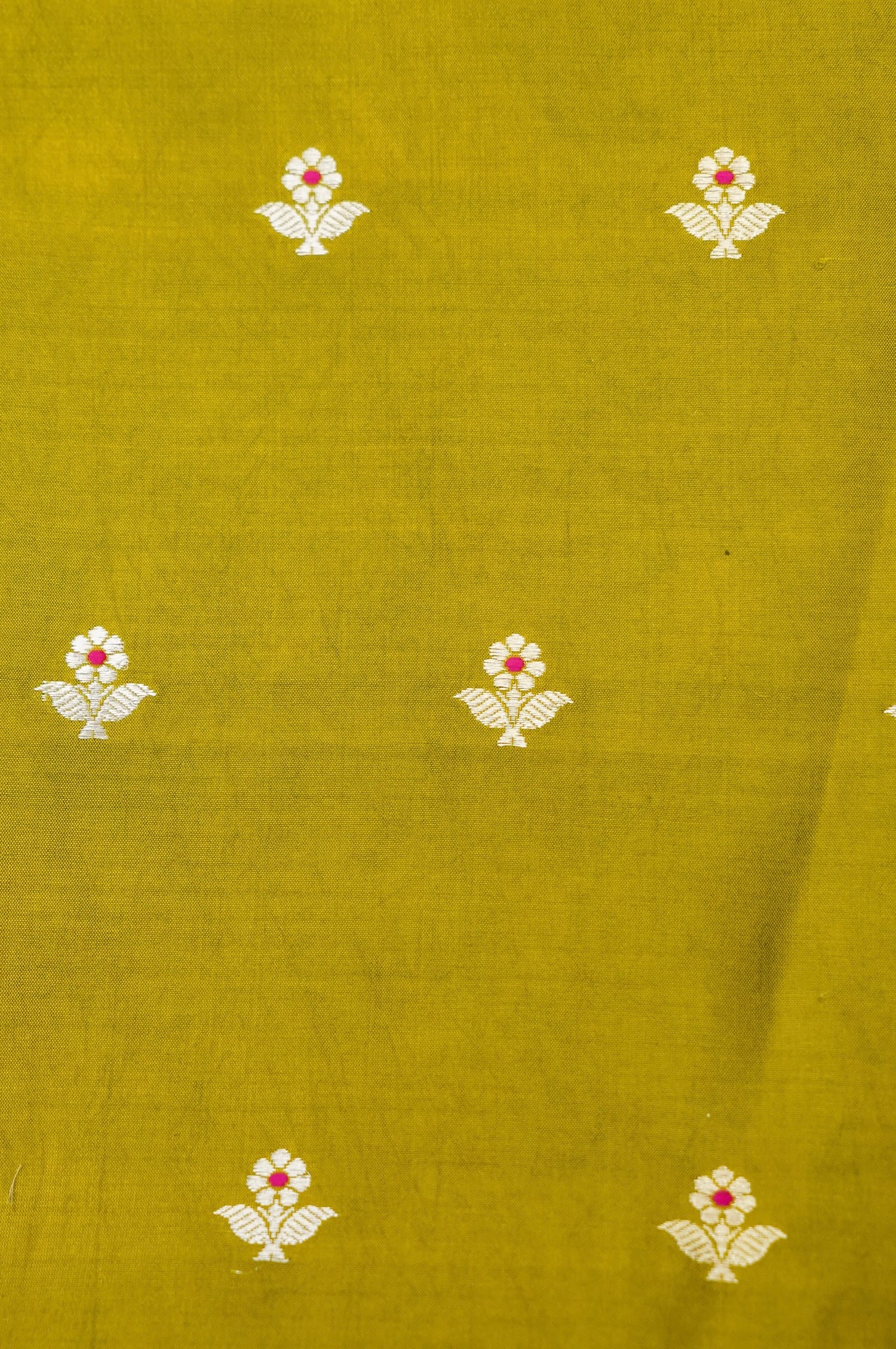 Mustard Yellow Handwoven Banarasi Pure Katan Silk Meenakari Suit with Rani Pink Dupatta