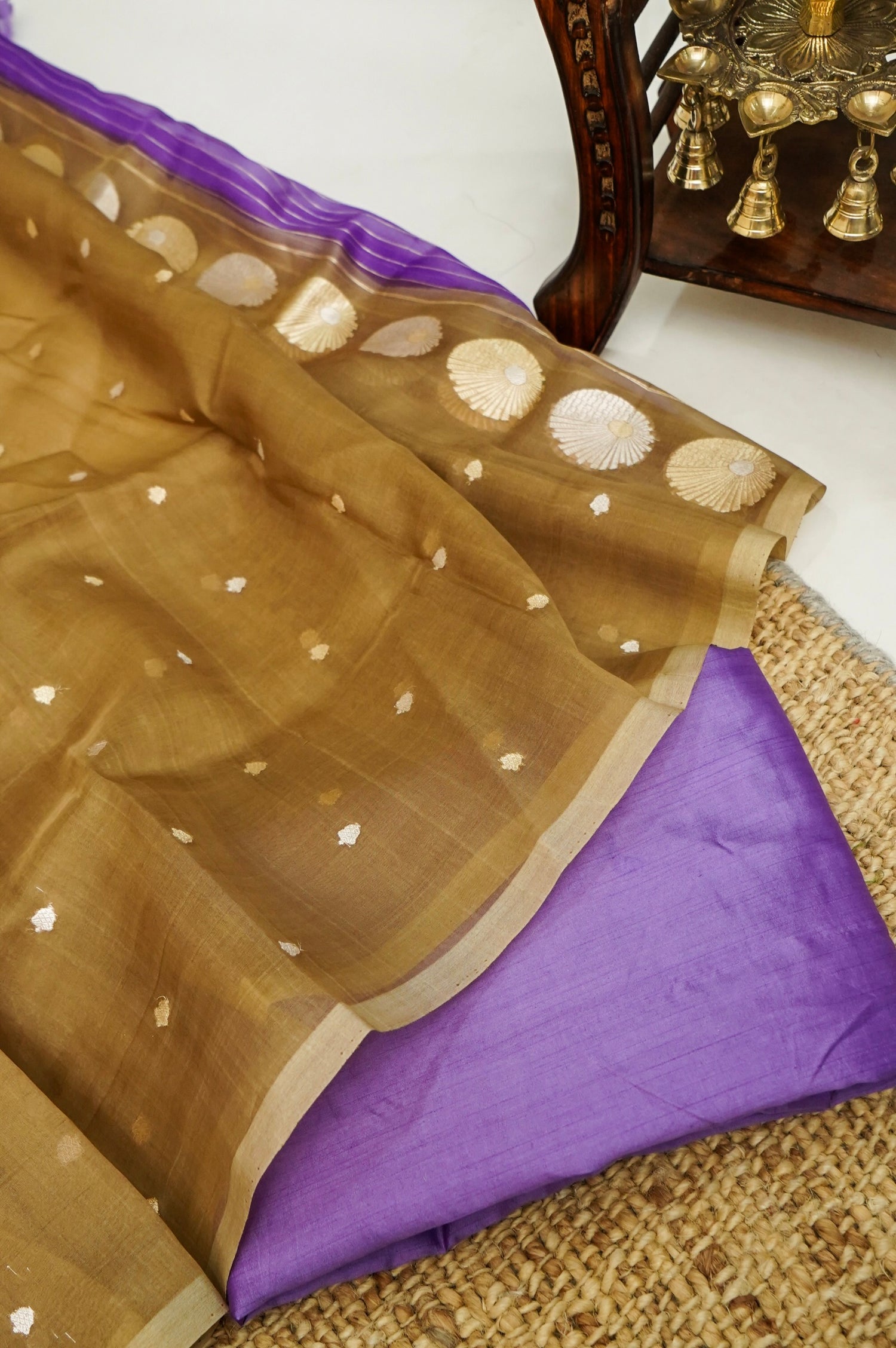 Purple Handwoven Banarasi Pure Katan Silk Meenakari Suit with Golden Dupatta