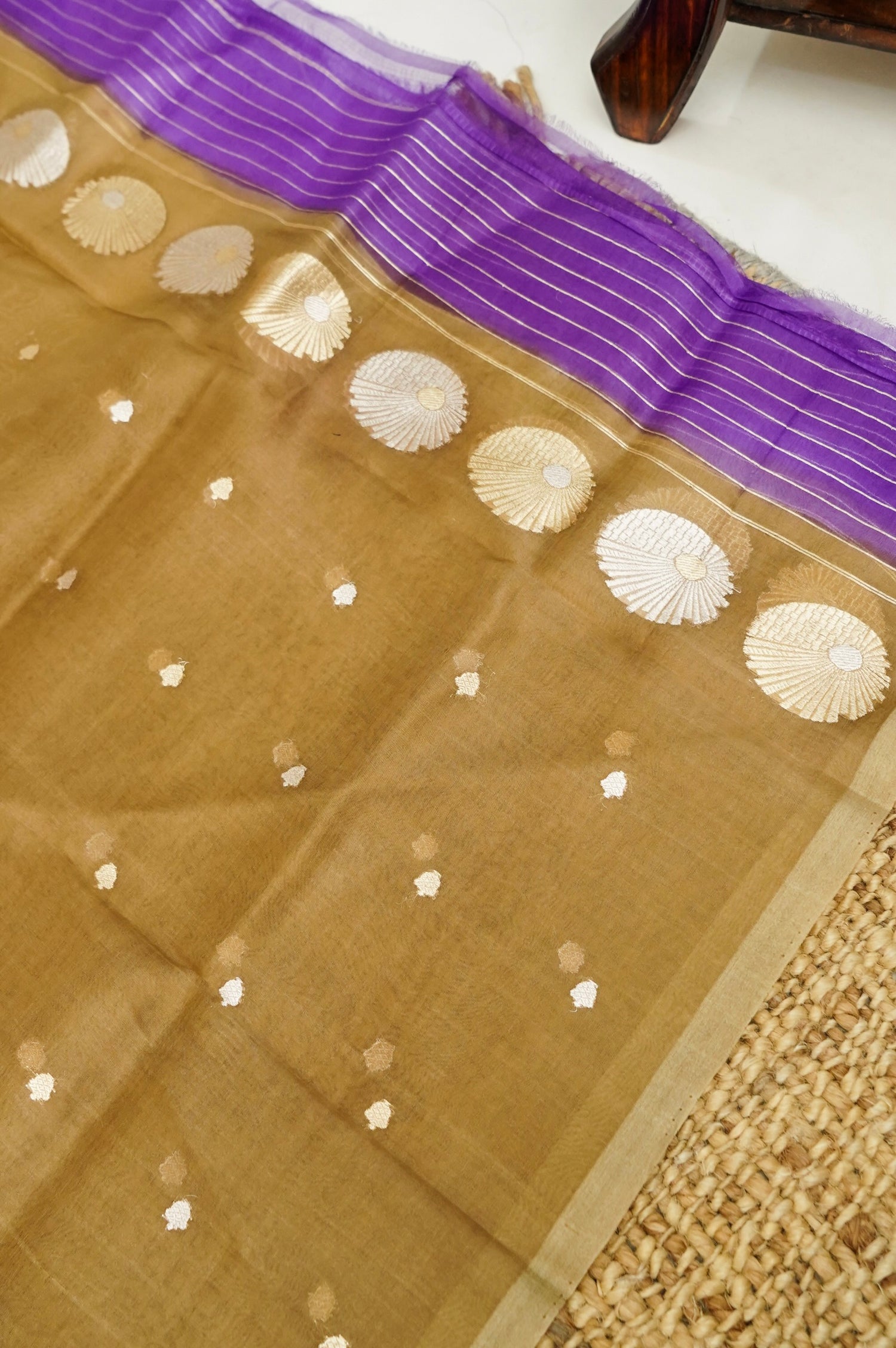 Purple Handwoven Banarasi Pure Katan Silk Meenakari Suit with Golden Dupatta