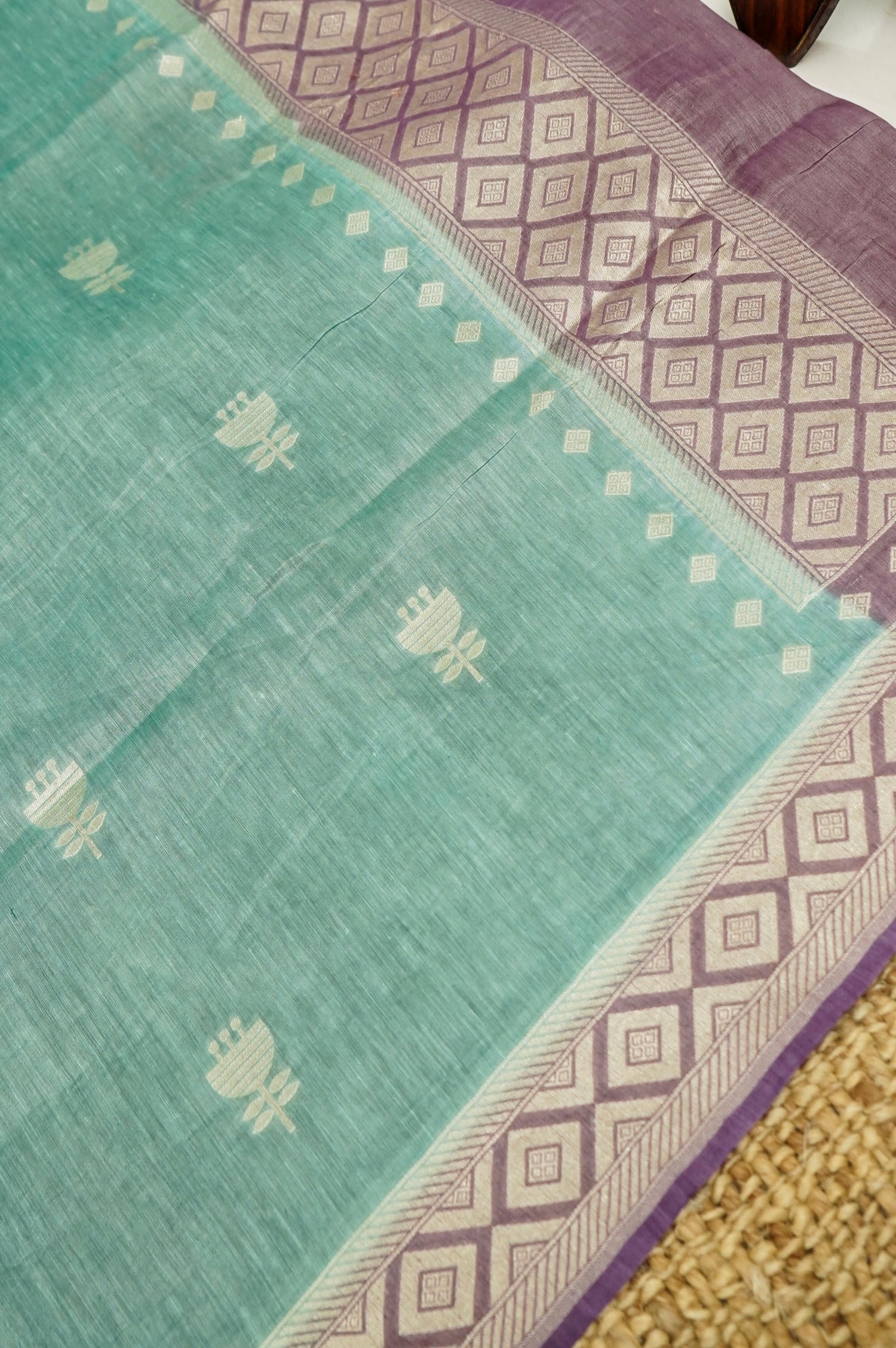 Mauve Purple Handwoven Banarasi Pure Katan Silk Suit with Aqua Green dupatta