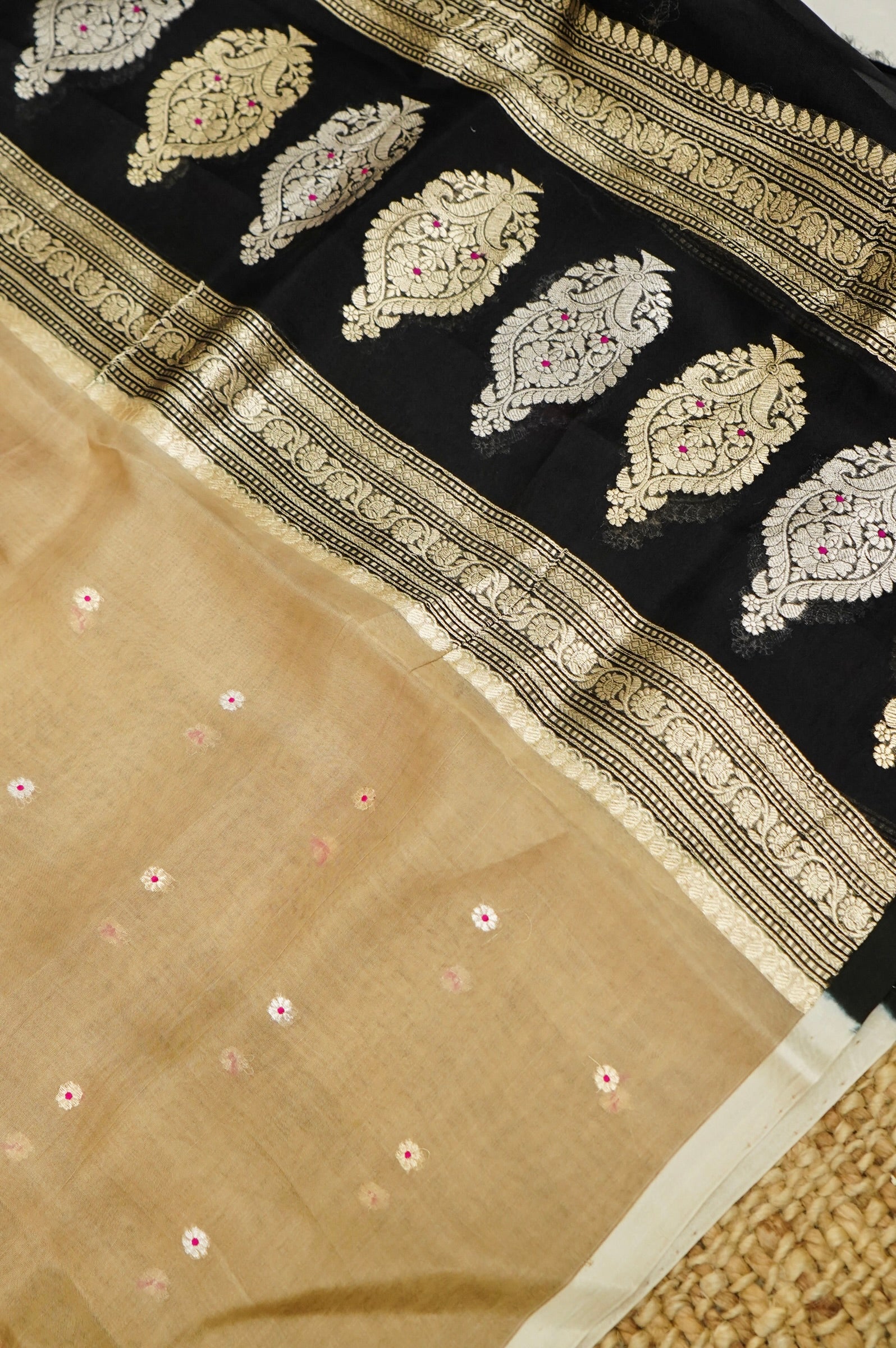 Black Handwoven Organza Suit with Beige Dupatta