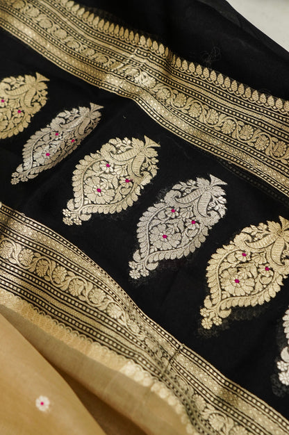 Black Handwoven Organza Suit with Beige Dupatta