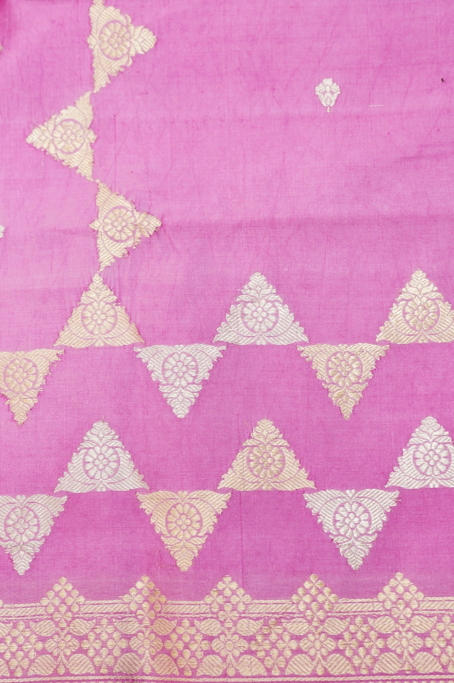 Rani Pink Handwoven Banarasi Pure Katan Silk Designer Suit with dual-tone Pink and Orange Dupatta