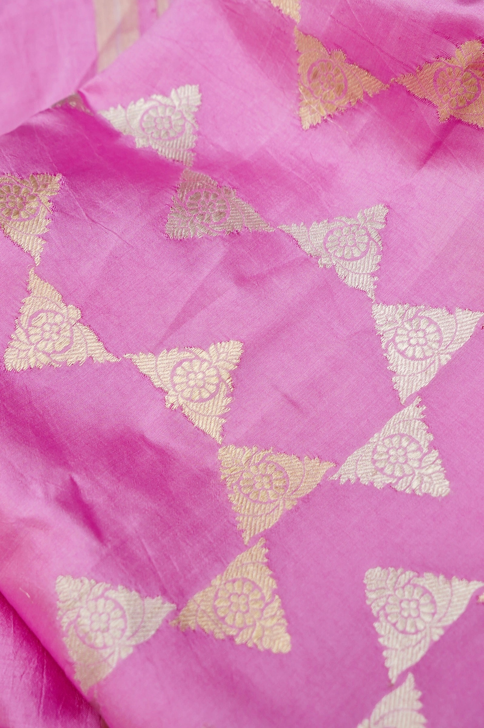 Rani Pink Handwoven Banarasi Pure Katan Silk Designer Suit with dual-tone Pink and Orange Dupatta