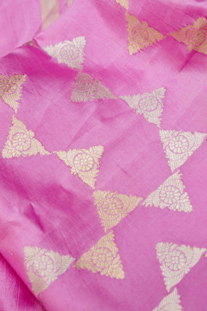 Rani Pink Handwoven Banarasi Pure Katan Silk Designer Suit with dual-tone Pink and Orange Dupatta
