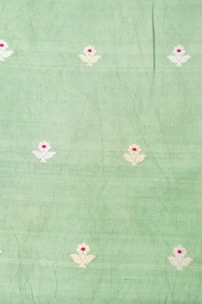 Mint green Handwoven Banarasi Pure Katan Silk Meenakari Suit with Dark green Dupatta