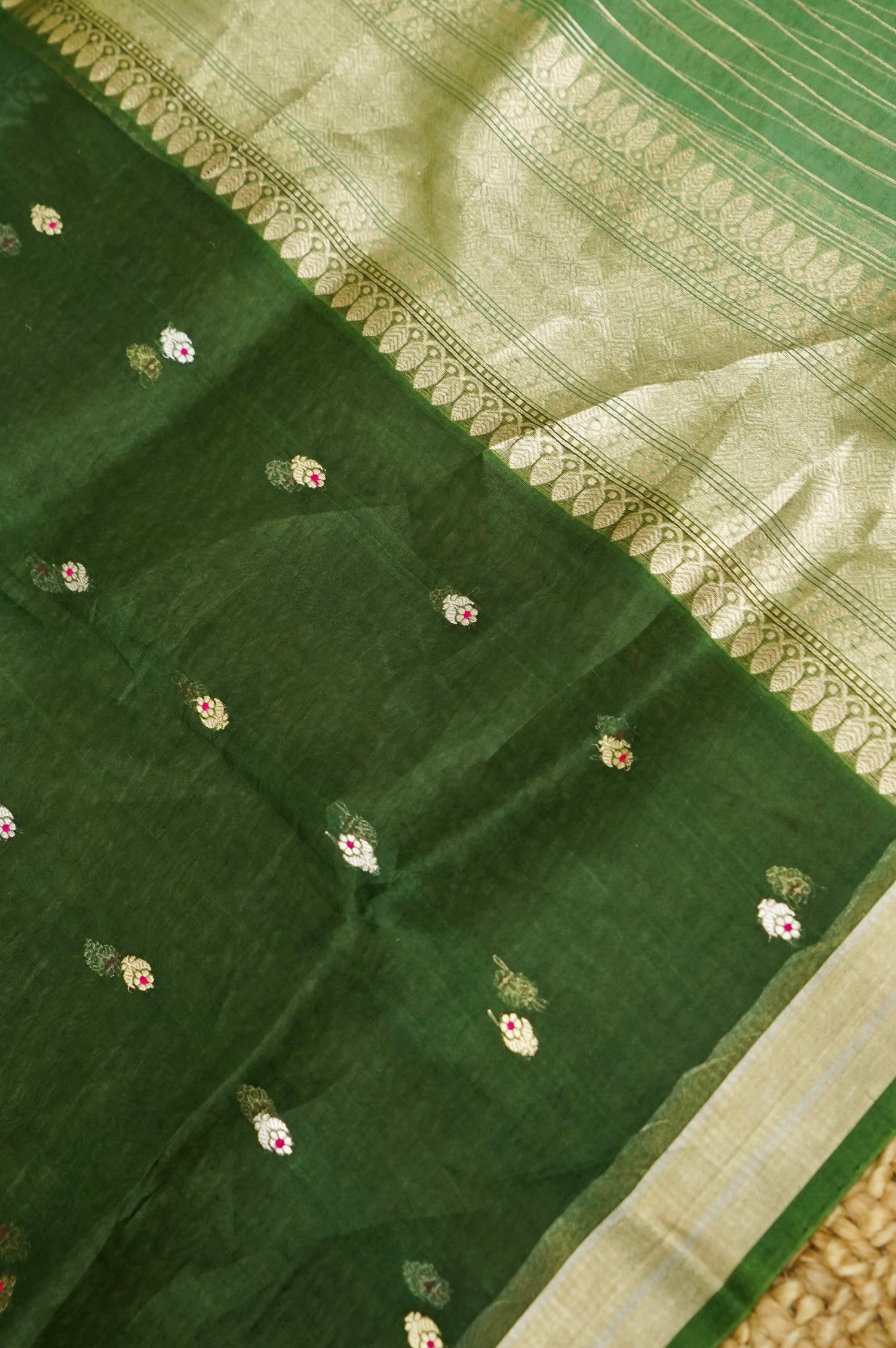 Mint green Handwoven Banarasi Pure Katan Silk Meenakari Suit with Dark green Dupatta