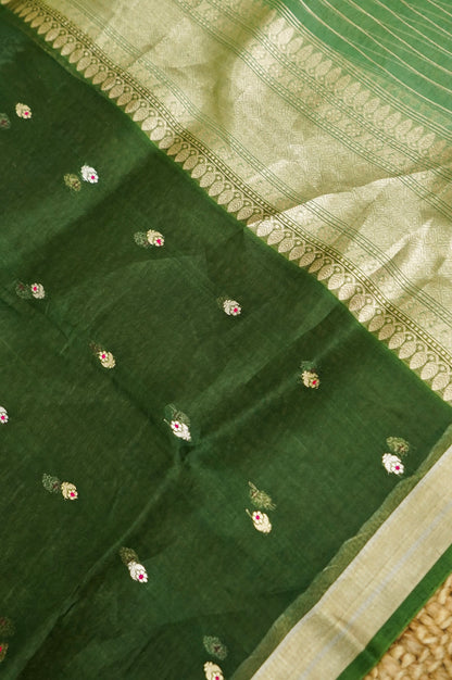 Mint green Handwoven Banarasi Pure Katan Silk Meenakari Suit with Dark green Dupatta