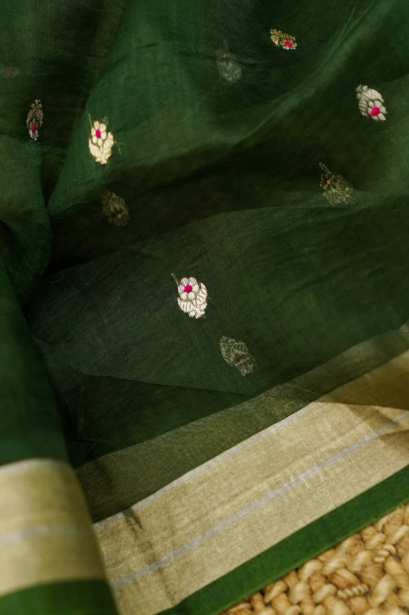 Mint green Handwoven Banarasi Pure Katan Silk Meenakari Suit with Dark green Dupatta
