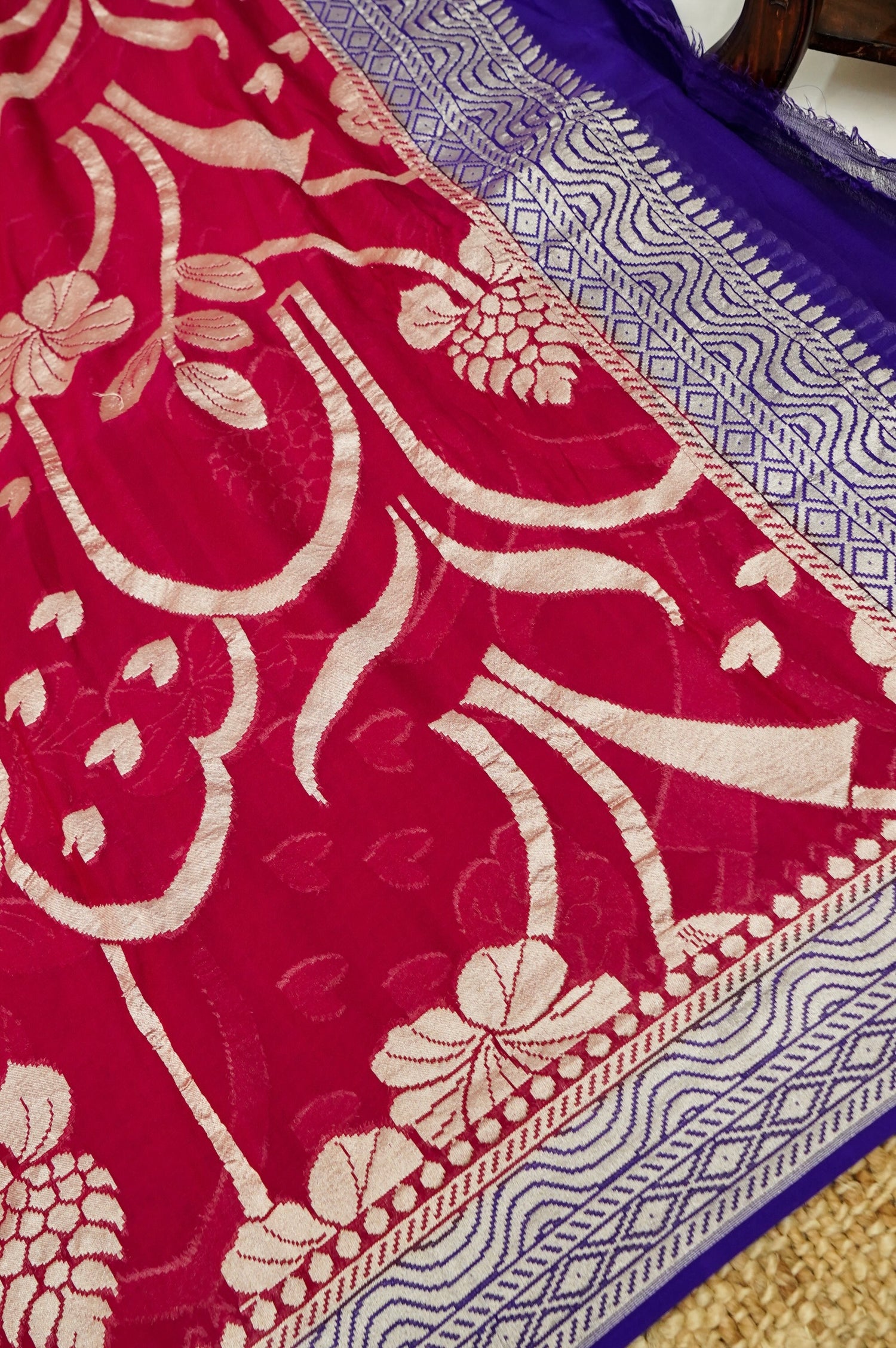 Purple Handwoven Banarasi Pure Katan Silk Suit with Red Dupatta