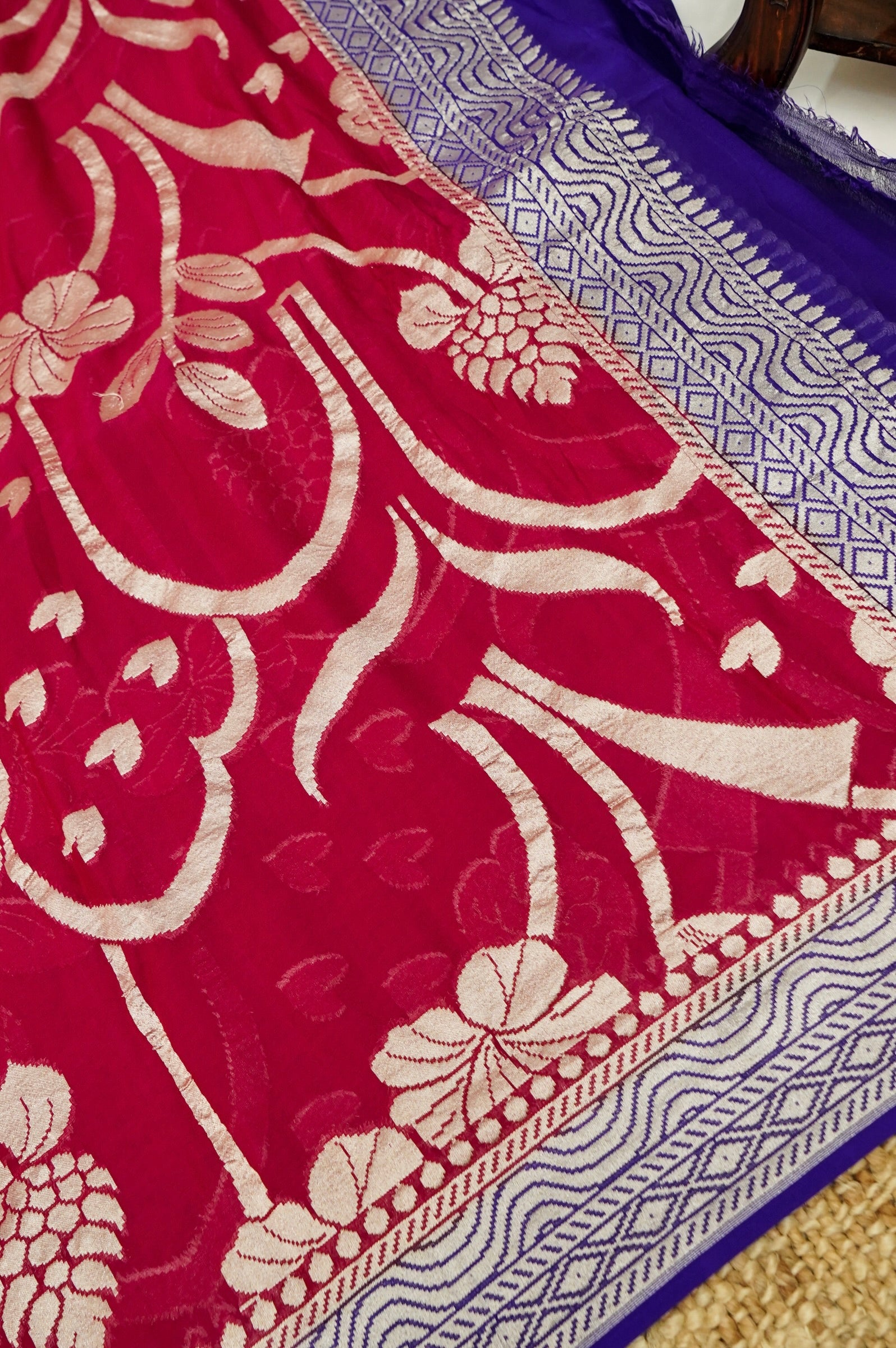 Purple Handwoven Banarasi Pure Katan Silk Suit with Red Dupatta