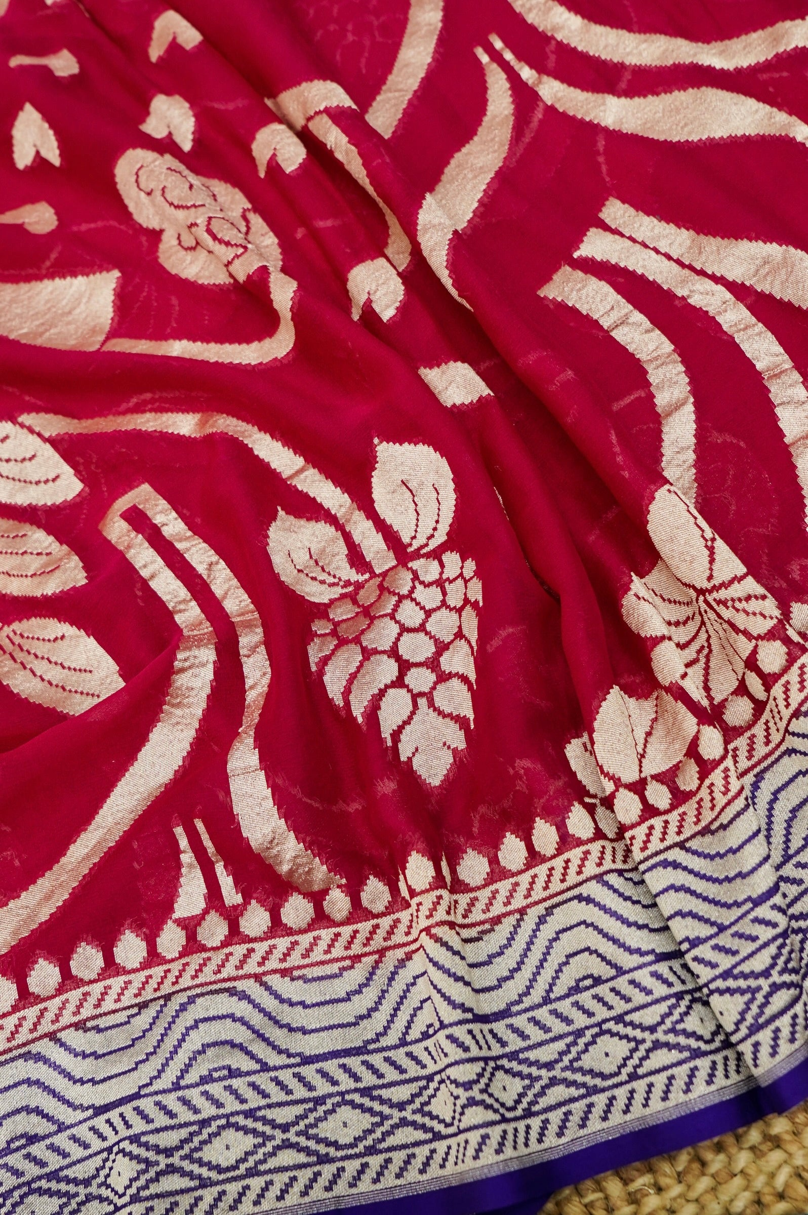 Purple Handwoven Banarasi Pure Katan Silk Suit with Red Dupatta