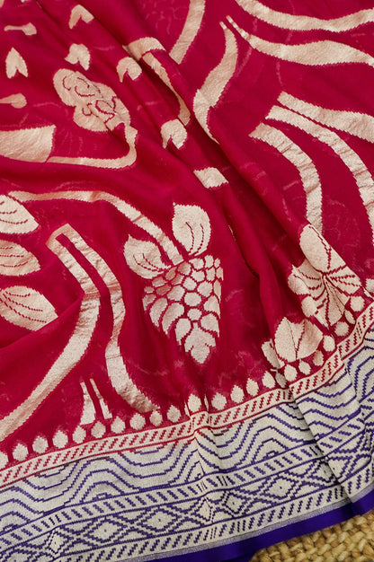 Purple Handwoven Banarasi Pure Katan Silk Suit with Red Dupatta