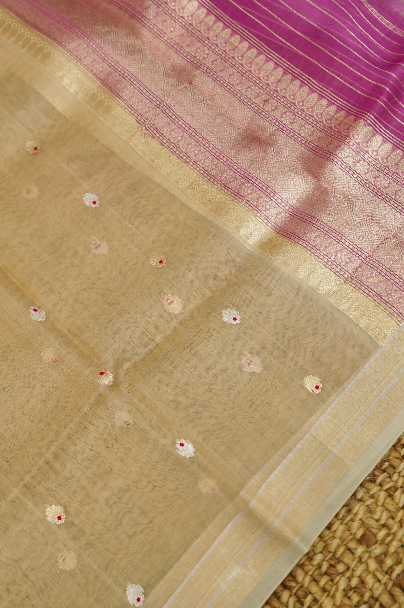 Pink Handwoven Banarasi Pure Katan Silk Meenakari Suit with Beige Dupatta