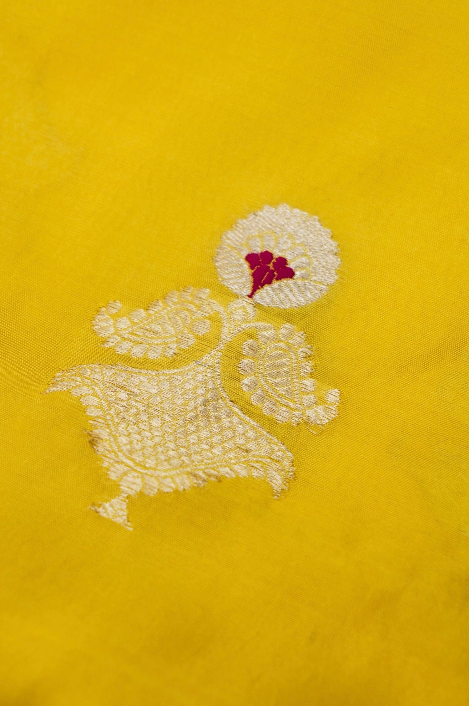 Yellow Handwoven Banarasi Pure Katan Silk Designer Suit with Orange Dupatta