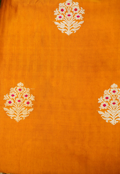 Orange Handwoven Banarasi Pure Katan Silk Suit with Green Dupatta