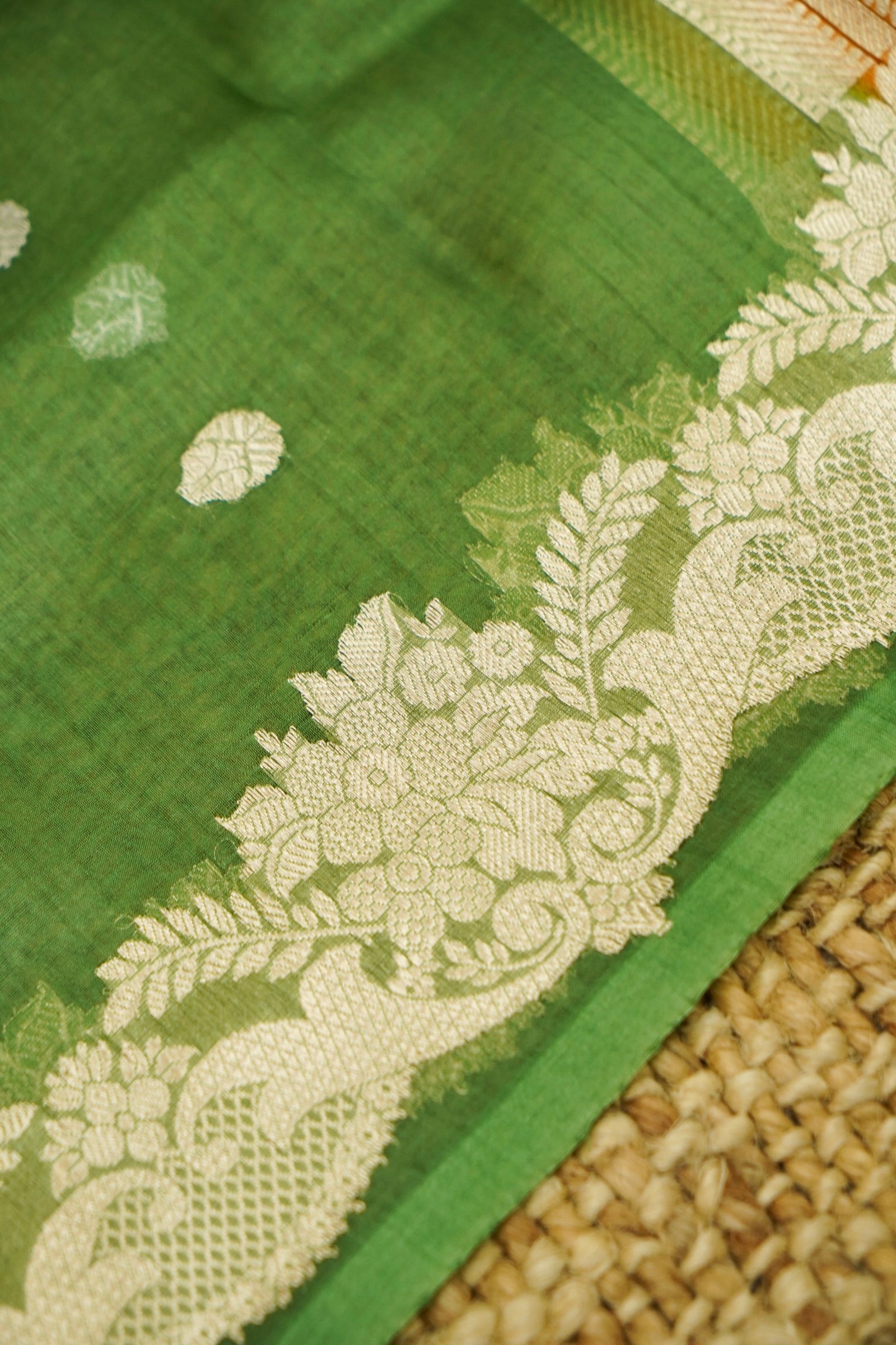 Orange Handwoven Banarasi Pure Katan Silk Suit with Green Dupatta