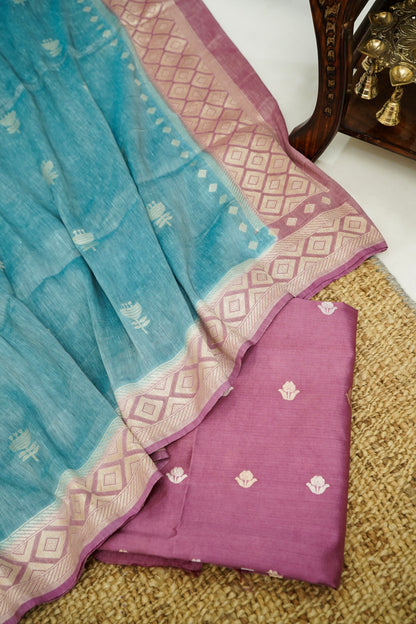 Pink Handwoven Banarasi Pure Katan Silk Suit with Aqua Blue Dupatta