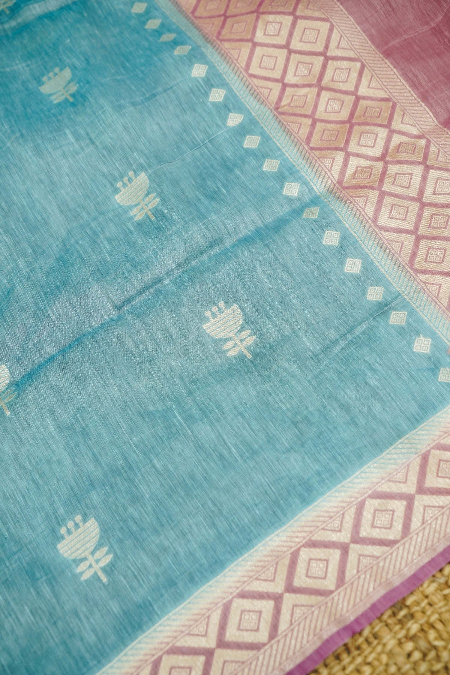 Pink Handwoven Banarasi Pure Katan Silk Suit with Aqua Blue Dupatta