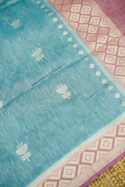 Pink Handwoven Banarasi Pure Katan Silk Suit with Aqua Blue Dupatta