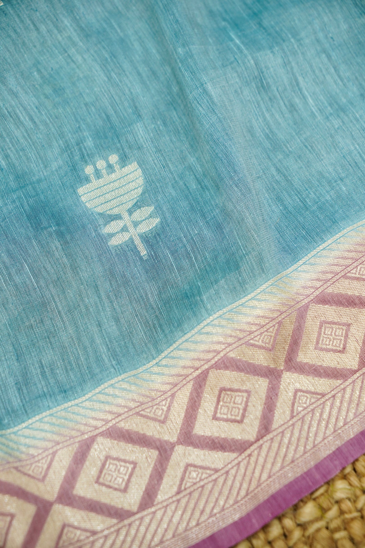 Pink Handwoven Banarasi Pure Katan Silk Suit with Aqua Blue Dupatta