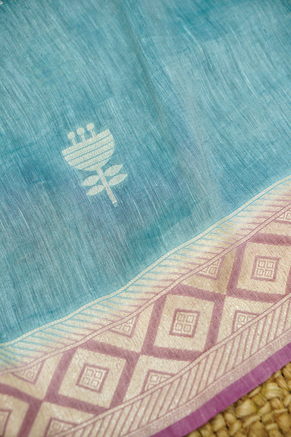 Pink Handwoven Banarasi Pure Katan Silk Suit with Aqua Blue Dupatta