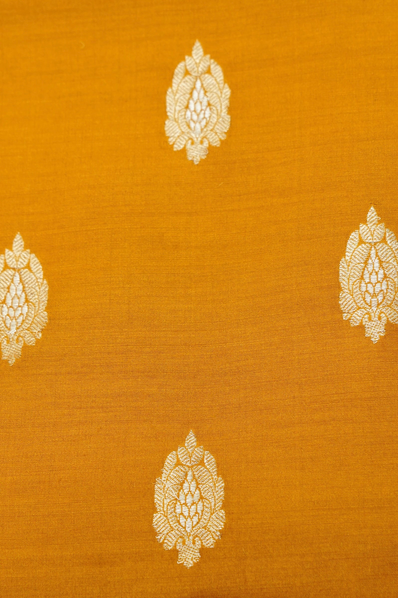 Mustard Handwoven Banarasi Pure Katan Silk Suit with Purple Dupatta