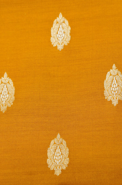 Mustard Handwoven Banarasi Pure Katan Silk Suit with Purple Dupatta