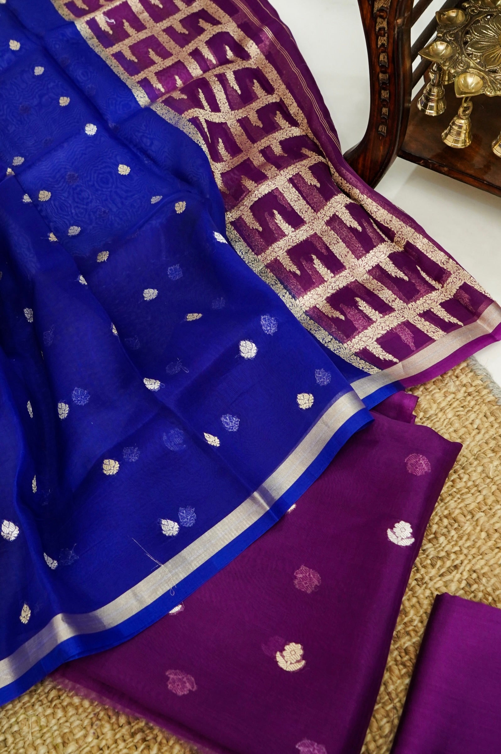 Purple Handwoven Organza Suit with Royal Blue Dupatta
