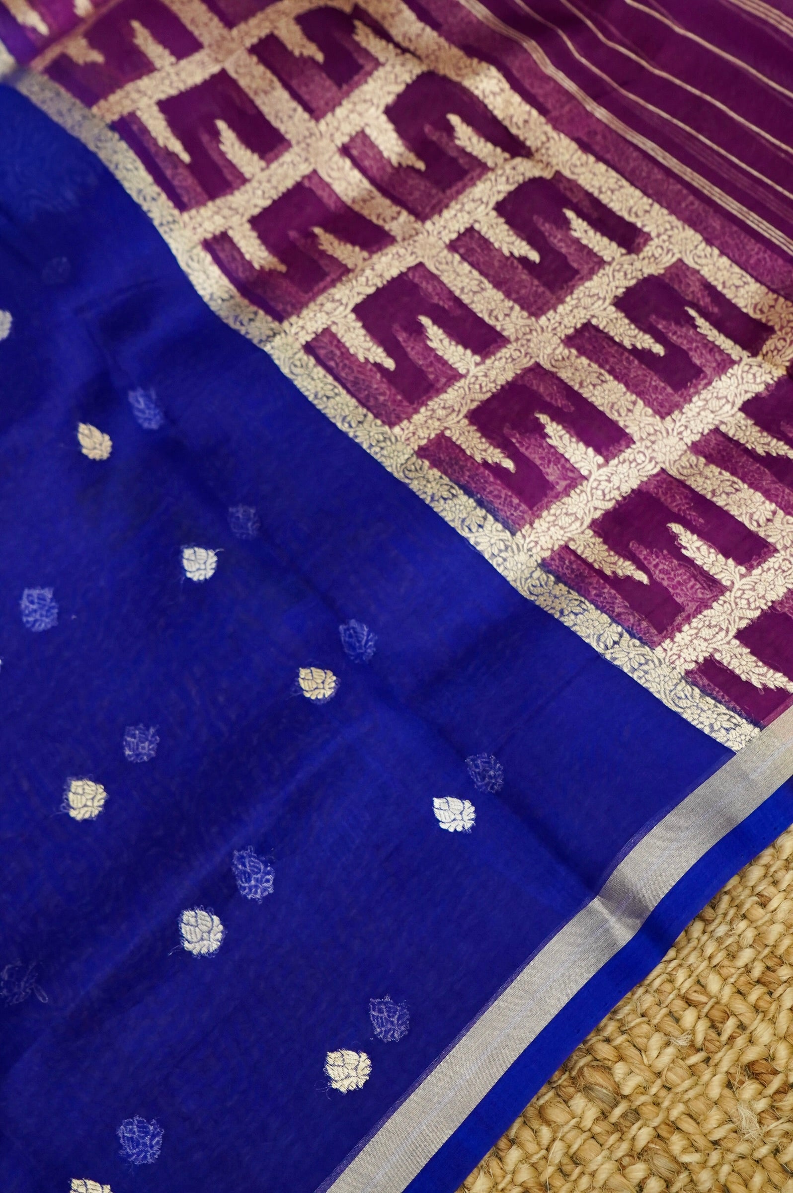 Purple Handwoven Organza Suit with Royal Blue Dupatta