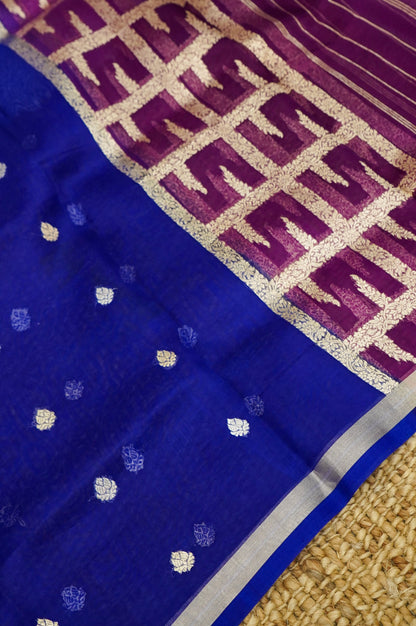 Purple Handwoven Organza Suit with Royal Blue Dupatta