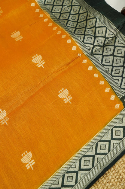 Black Handwoven Banarasi Pure Katan Silk Suit with Mustard dupatta