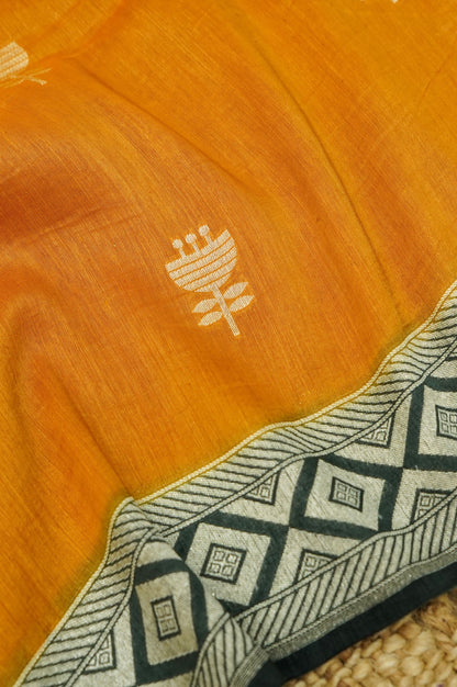 Black Handwoven Banarasi Pure Katan Silk Suit with Mustard dupatta