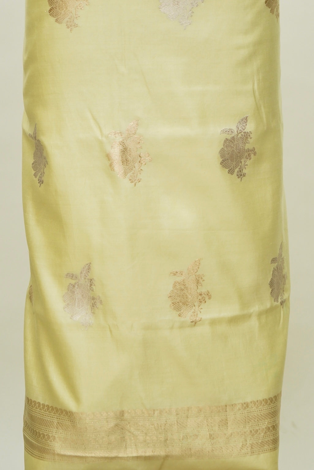 Pastel Yellow Handwoven Banarasi Pure Katan Silk Suit with Rust Orange dupatta