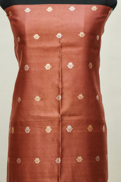 Rust Handwoven Banarasi Pure Katan Silk Suit with Green dupatta