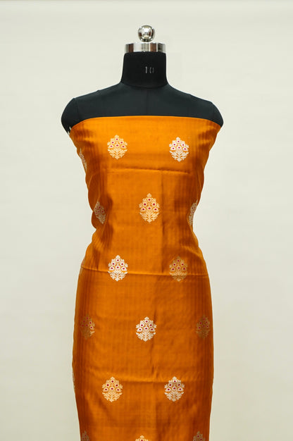 Orange Handwoven Banarasi Pure Katan Silk Suit with Green Dupatta