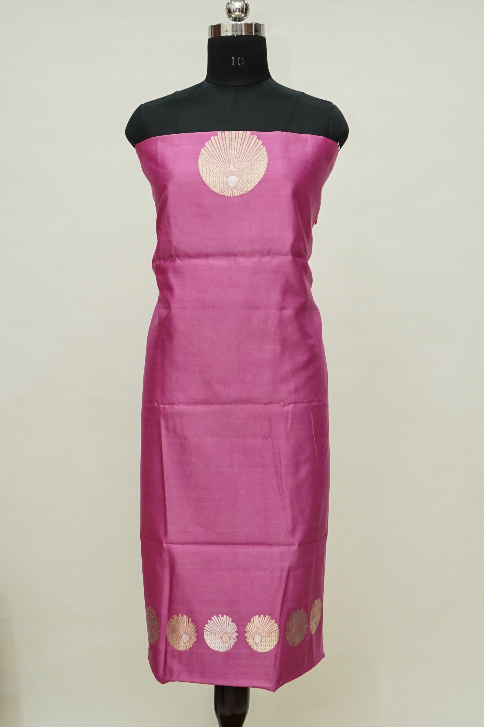 Pink Handwoven Banarasi Pure Katan Silk Meenakari Suit with Red-Pink Dupatta