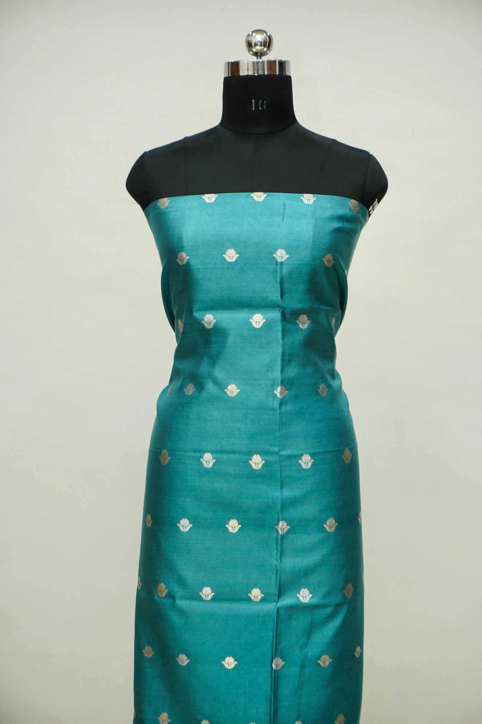 Teal Handwoven Banarasi Pure Katan Silk Suit with Lilac dupatta