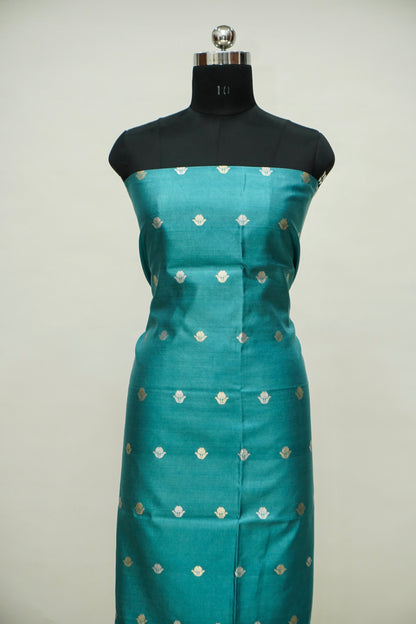 Teal Handwoven Banarasi Pure Katan Silk Suit with Lilac dupatta
