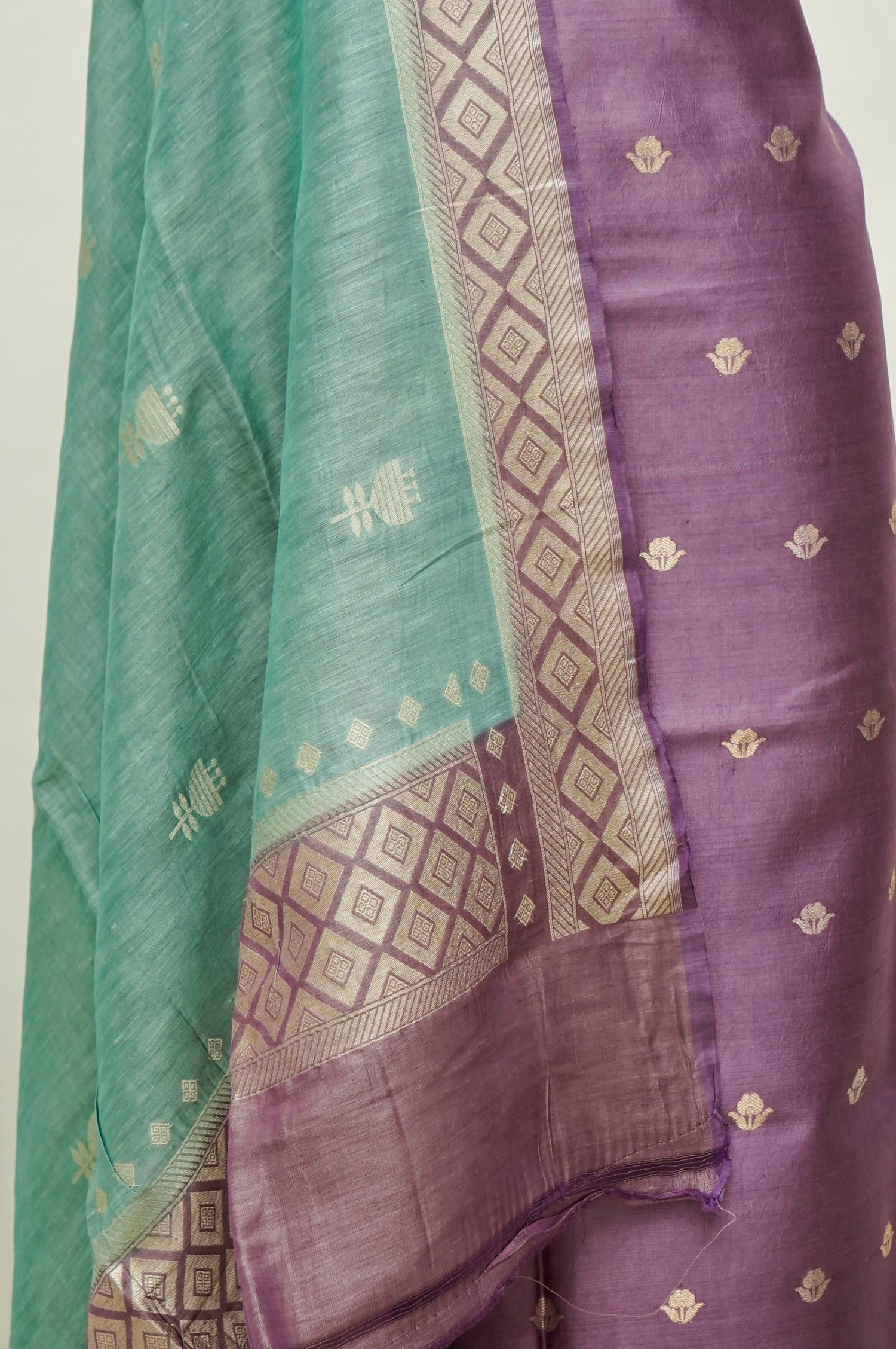 Mauve Purple Handwoven Banarasi Pure Katan Silk Suit with Aqua Green dupatta