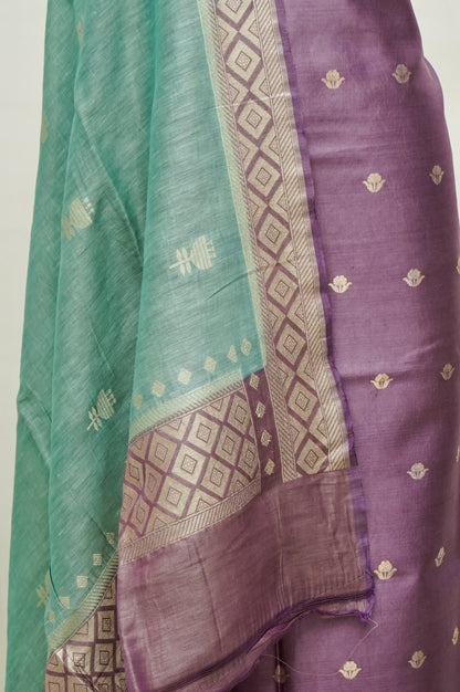 Mauve Purple Handwoven Banarasi Pure Katan Silk Suit with Aqua Green dupatta