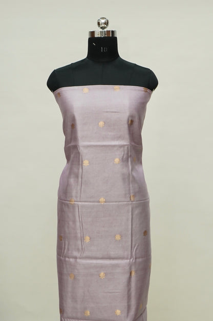 Soft pastel Handwoven Banarasi Pure Katan Silk Meenakari Suit with Purple Dupatta